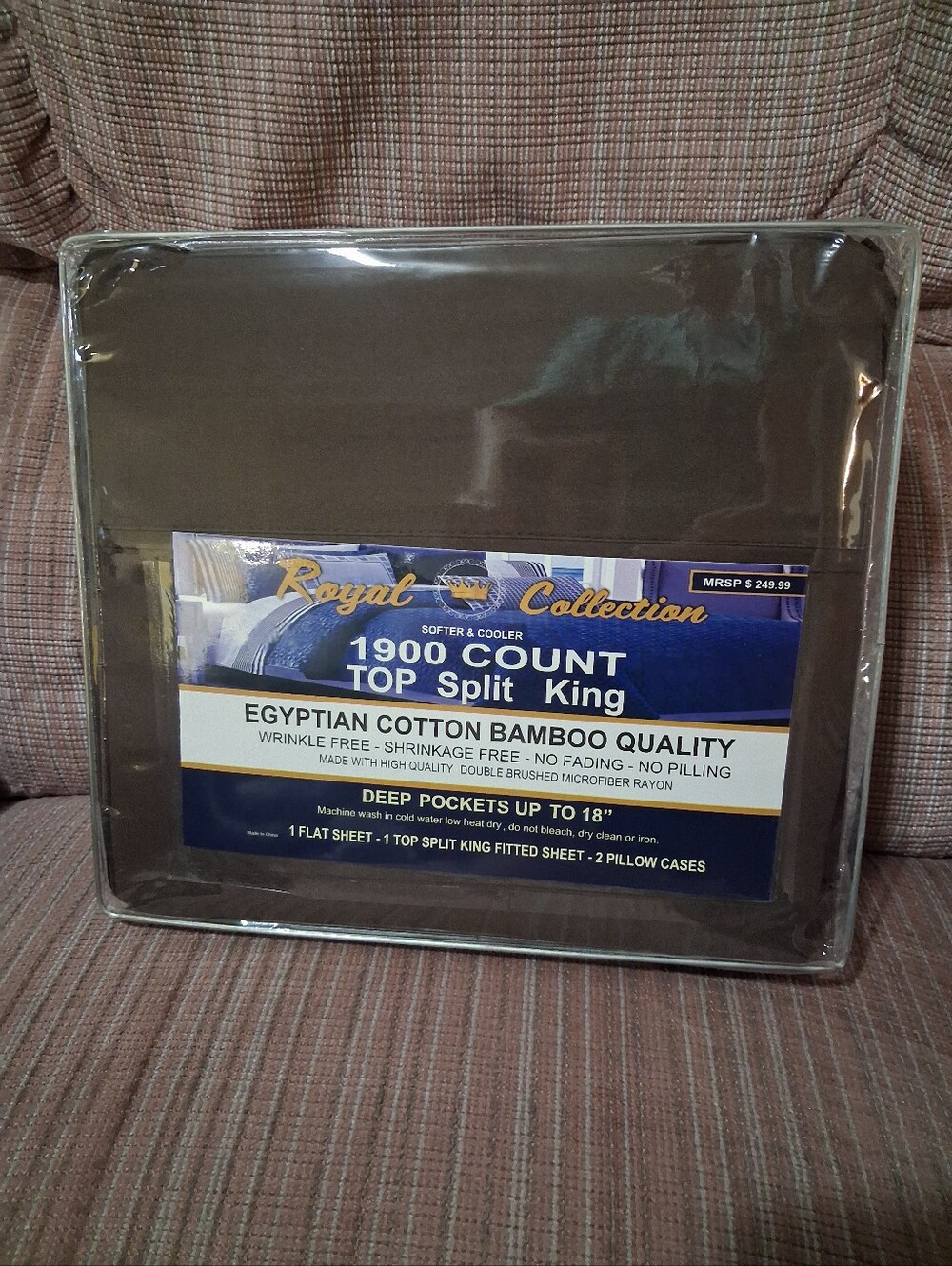 1900-Count Top Split King Sheet Set - Brown